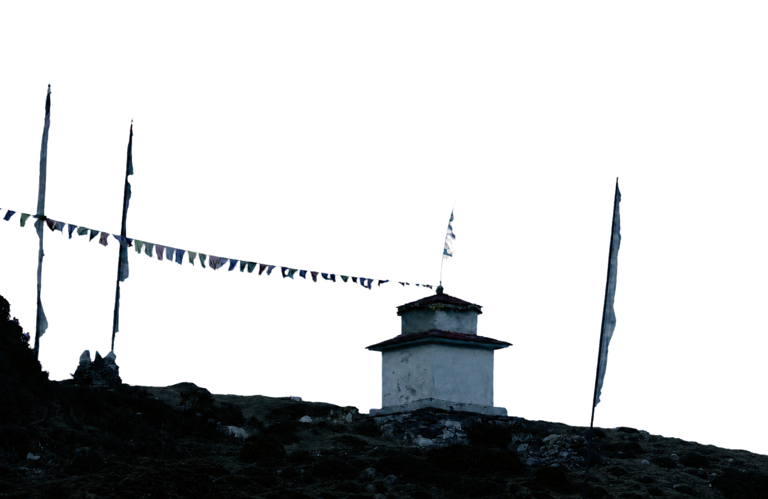 A Himalayan monastery with prayer flags